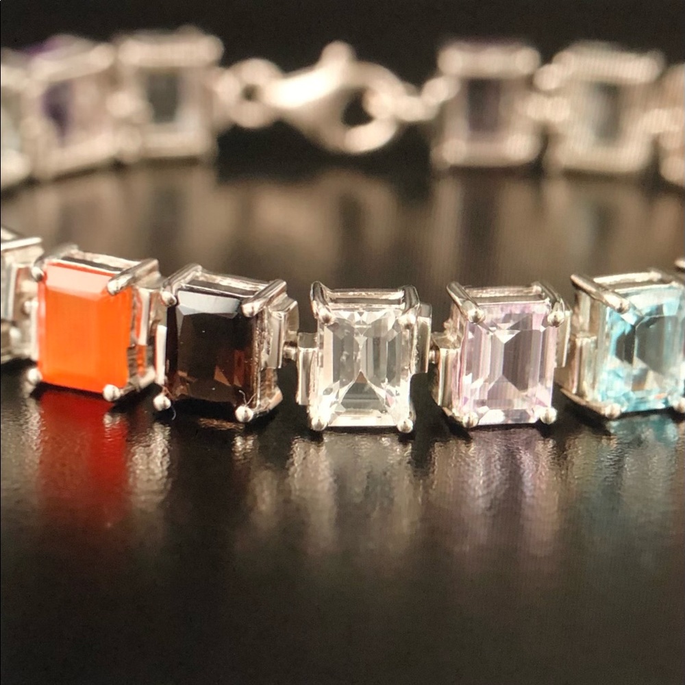 #0048 Topaz, Amethyst & Smoky Quartz Bracelet